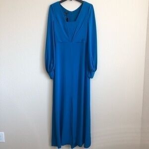 Escada Gown Blue Silk Crepe Long Sleeve Dress NWT